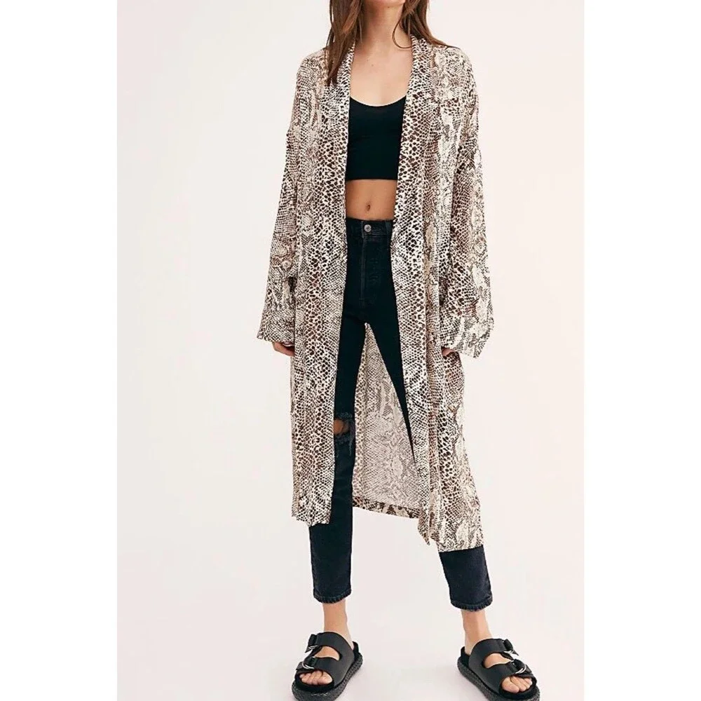 Free People Wild Nights Duster Womens Size XS animal Print Long Sleeve